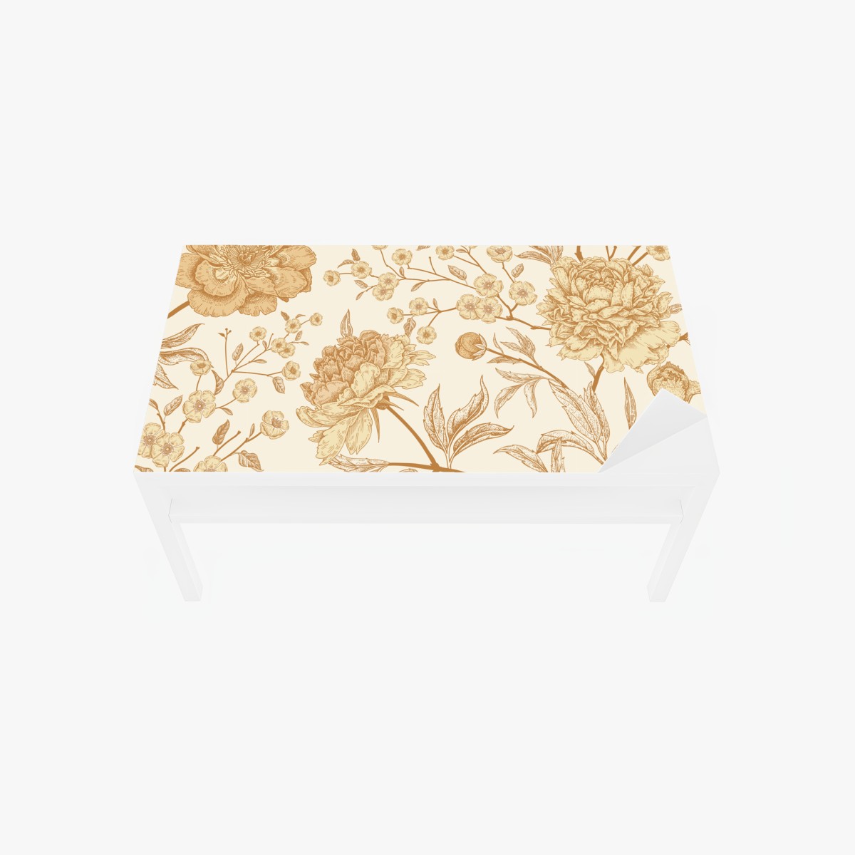 Table & desk veneer vintage beige peony floral pattern