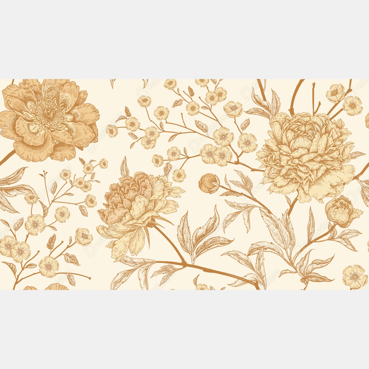 Naklejka na biurko i stół vintage beżowy wzór kwiatowy z peoniami – Wallissimo® Naklejka na biurko i stół vintage beżowy wzór kwiatowy z peoniami – Wallissimo®