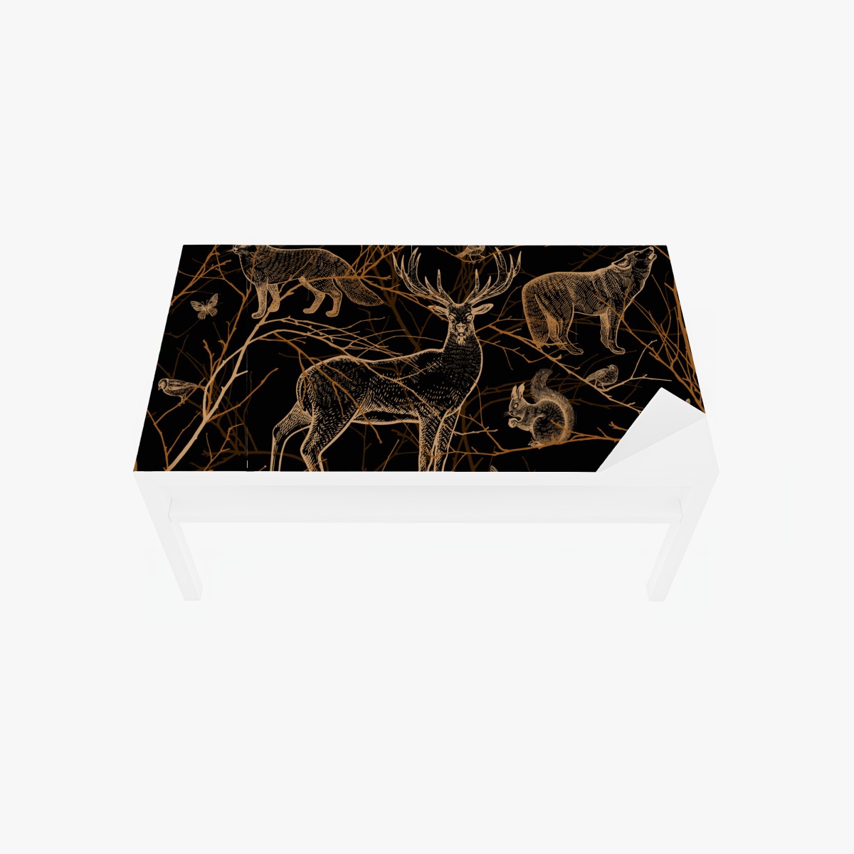 Table & desk veneer golden forest animals on black