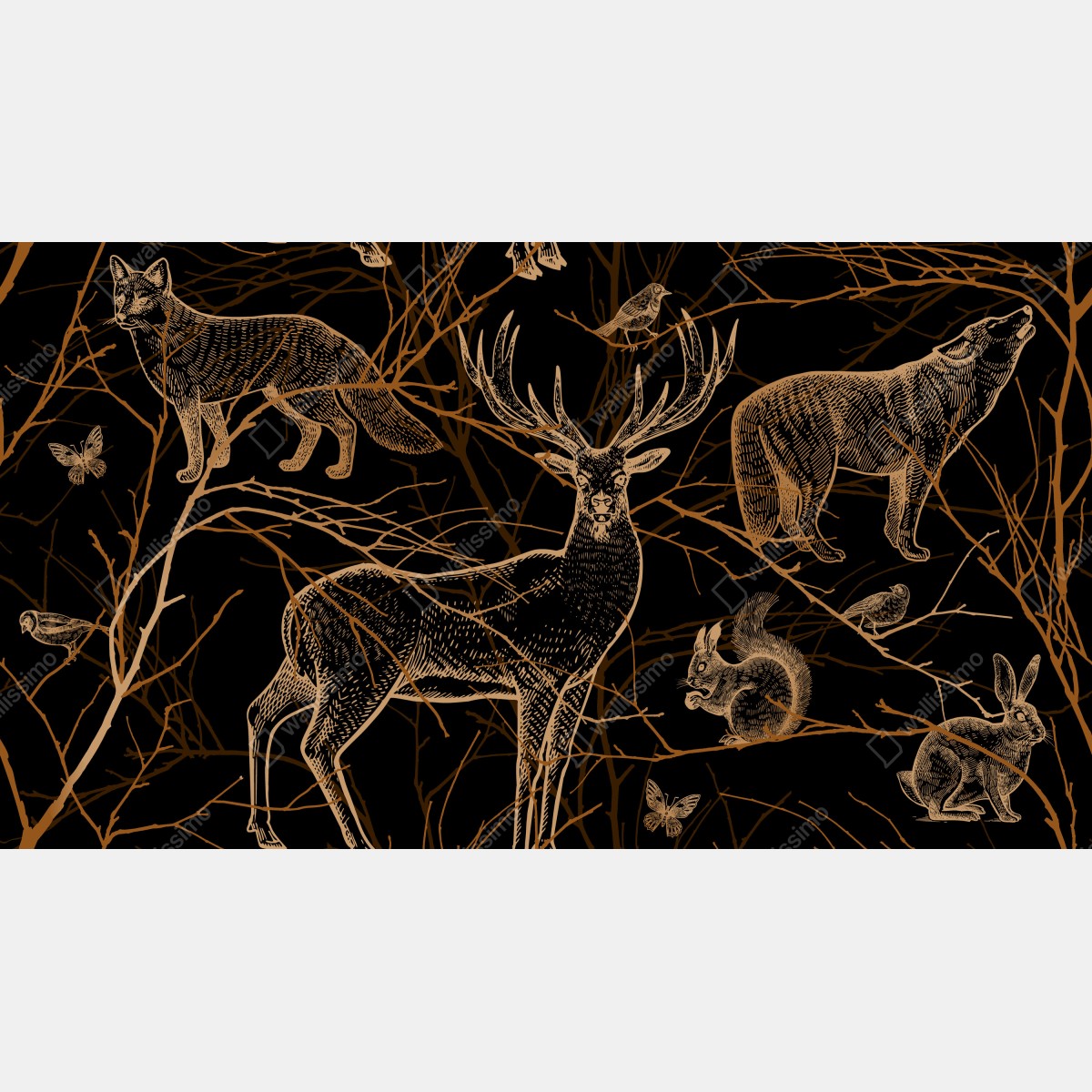 Naklejka na biurko i stół złote zwierzęta leśne na czarnym tle – Wallissimo® Naklejka na biurko i stół złote zwierzęta leśne na czarnym tle – Wallissimo®