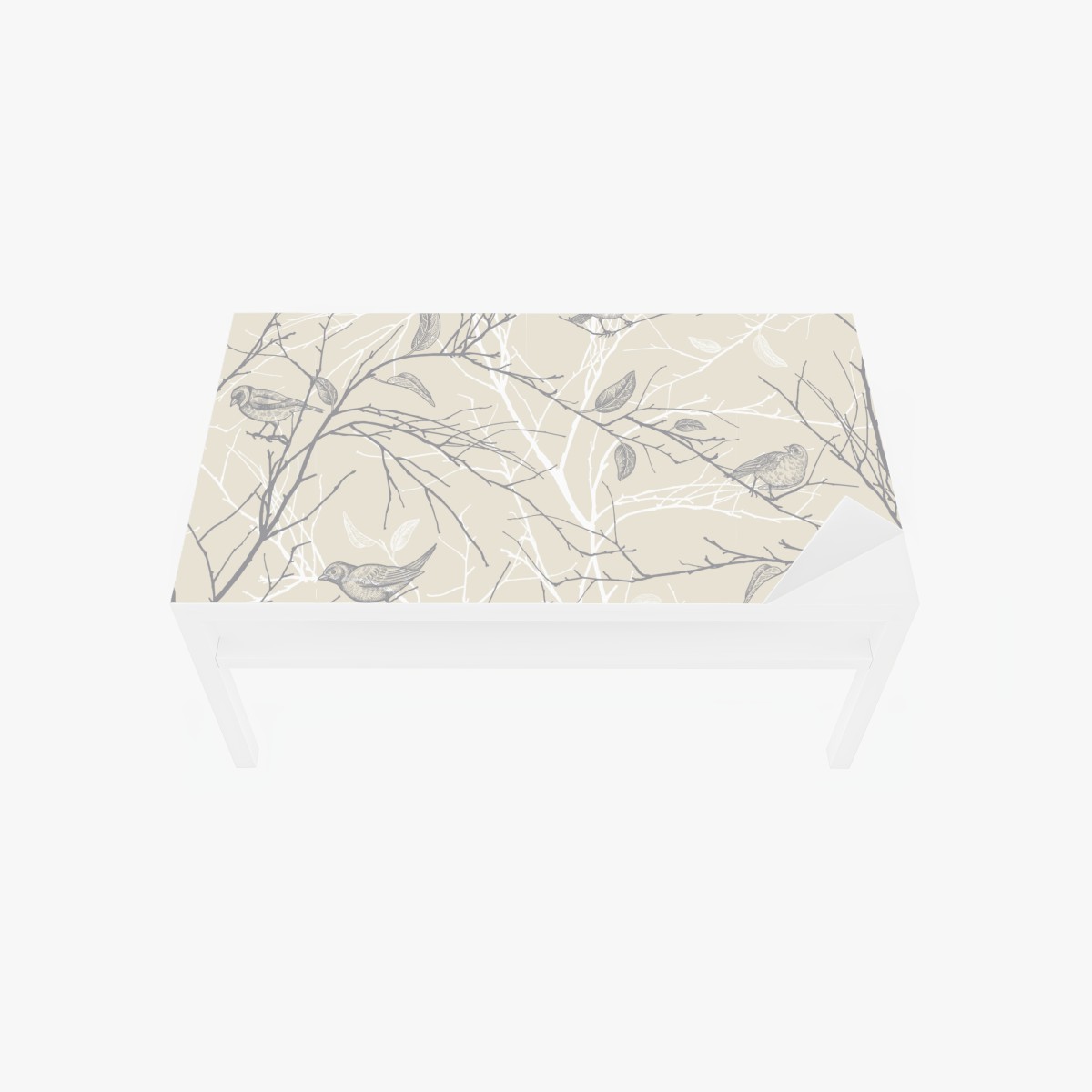 Table & desk veneer soft beige bird and branch pattern