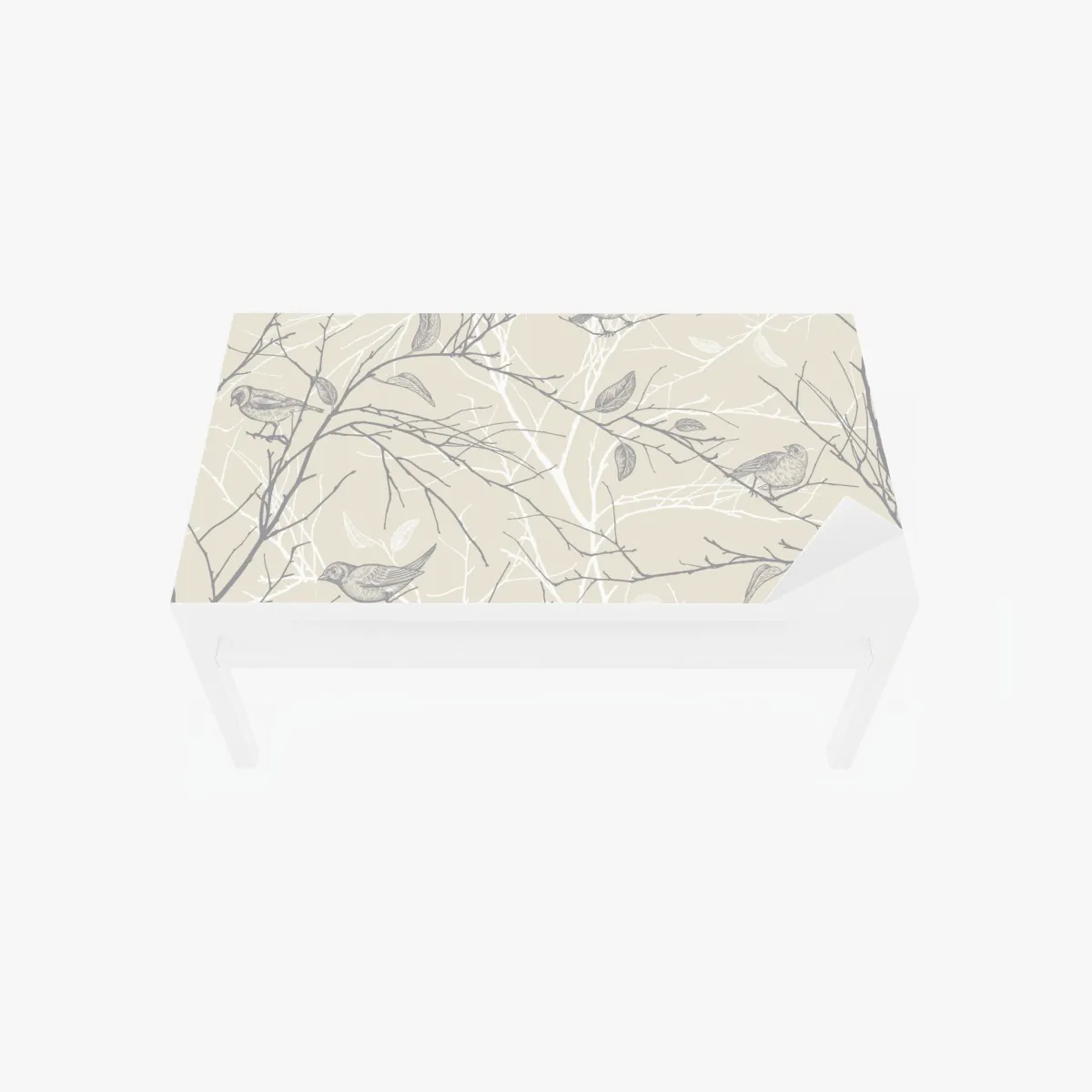 Naklejka na biurko i stół delikatny beżowy wzór z ptakami i gałęziami – Wallissimo® Naklejka na biurko i stół delikatny beżowy wzór z ptakami i gałęziami – Wallissimo®