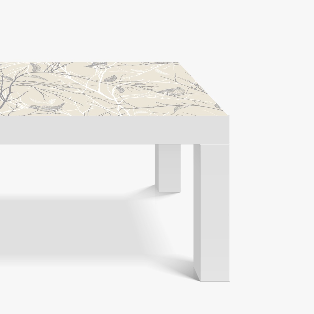 Naklejka na biurko i stół delikatny beżowy wzór z ptakami i gałęziami – Wallissimo® Naklejka na biurko i stół delikatny beżowy wzór z ptakami i gałęziami – Wallissimo®