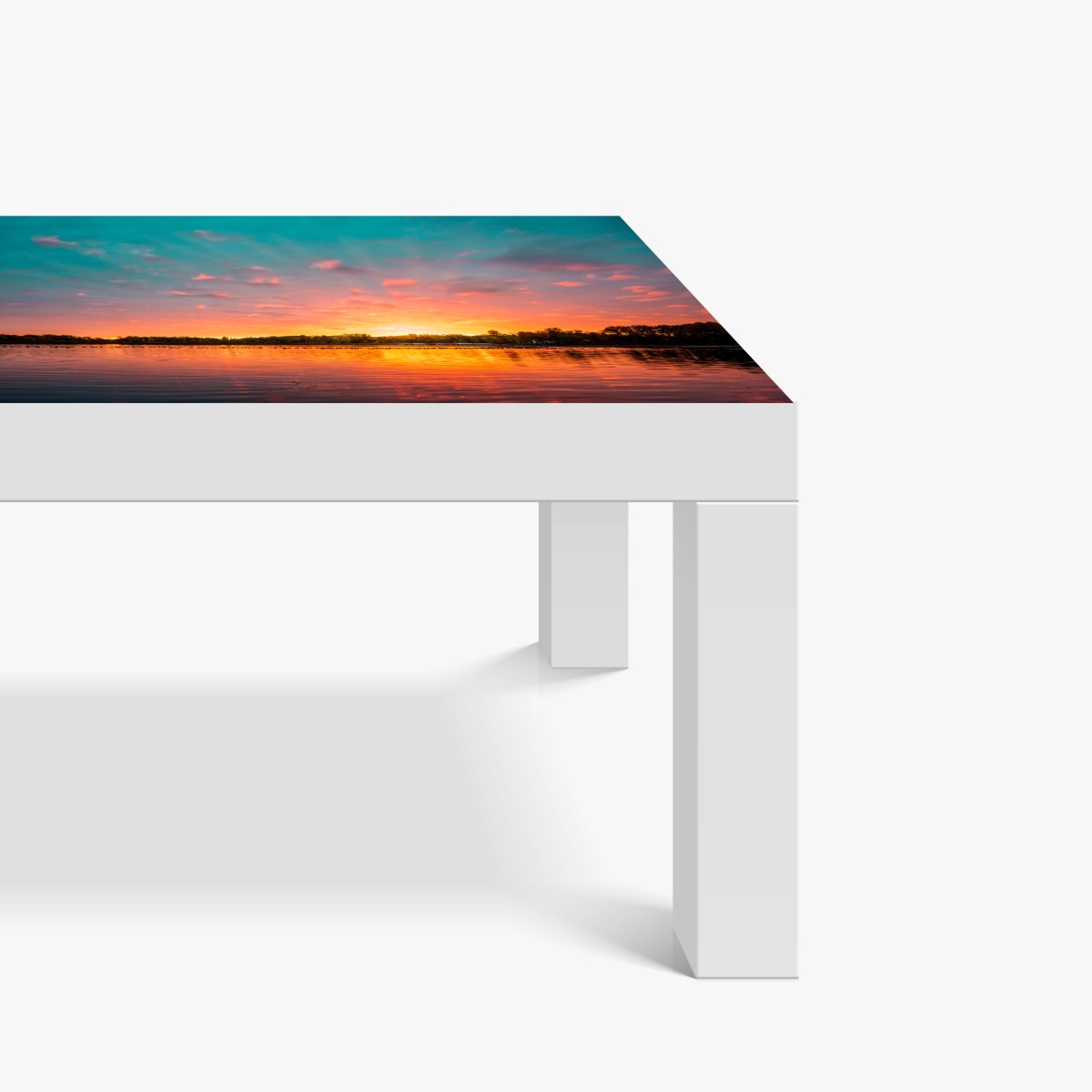 Naklejka na biurko i stół turkusowy zachód słońca nad spokojnym jeziorem – Wallissimo® Naklejka na biurko i stół turkusowy zachód słońca nad spokojnym jeziorem – Wallissimo®