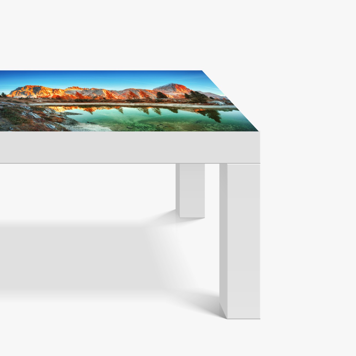 Naklejka na biurko i stół alpejski wschód słońca nad górskim jeziorem – Wallissimo® Naklejka na biurko i stół alpejski wschód słońca nad górskim jeziorem – Wallissimo®