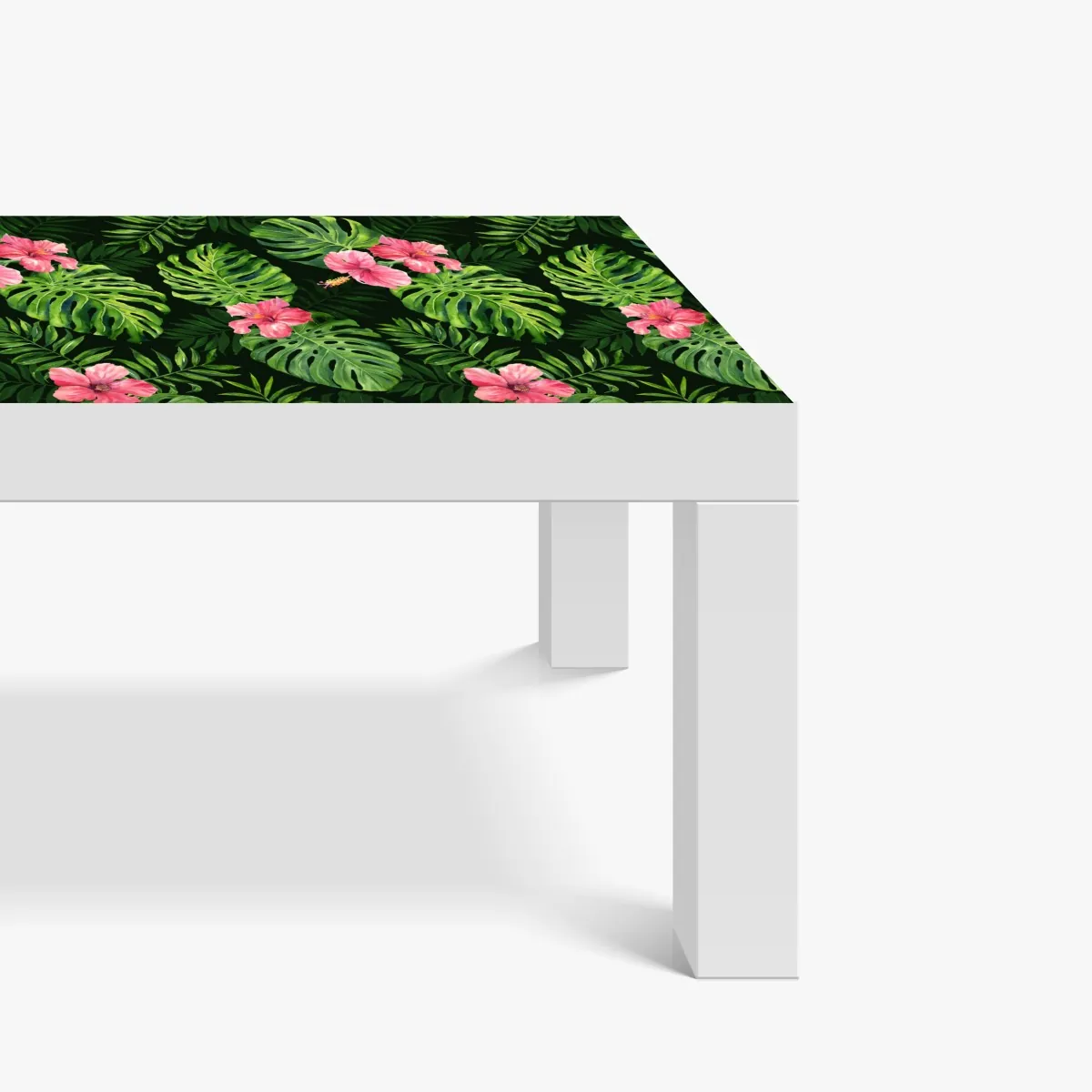 Naklejka na biurko i stół tropikalny wzór z monsterą i hibiskusem – Wallissimo® Naklejka na biurko i stół tropikalny wzór z monsterą i hibiskusem – Wallissimo®