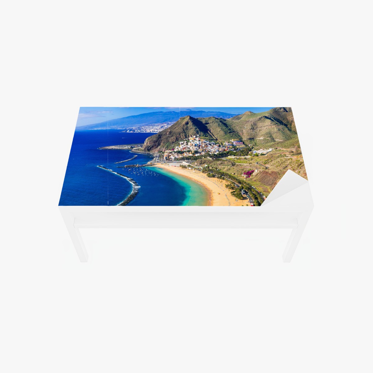 Table & desk veneer sunlit coastal bay with turquoise waters