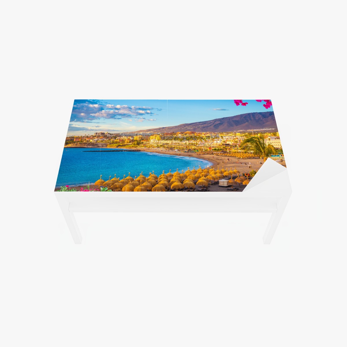 Table & desk veneer sunlit Torviscas beach panorama, Tenerife