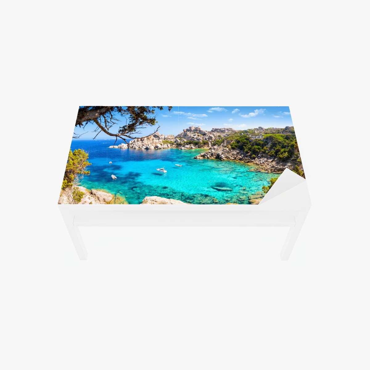 Table & desk veneer turquoise coastal cove with boats
