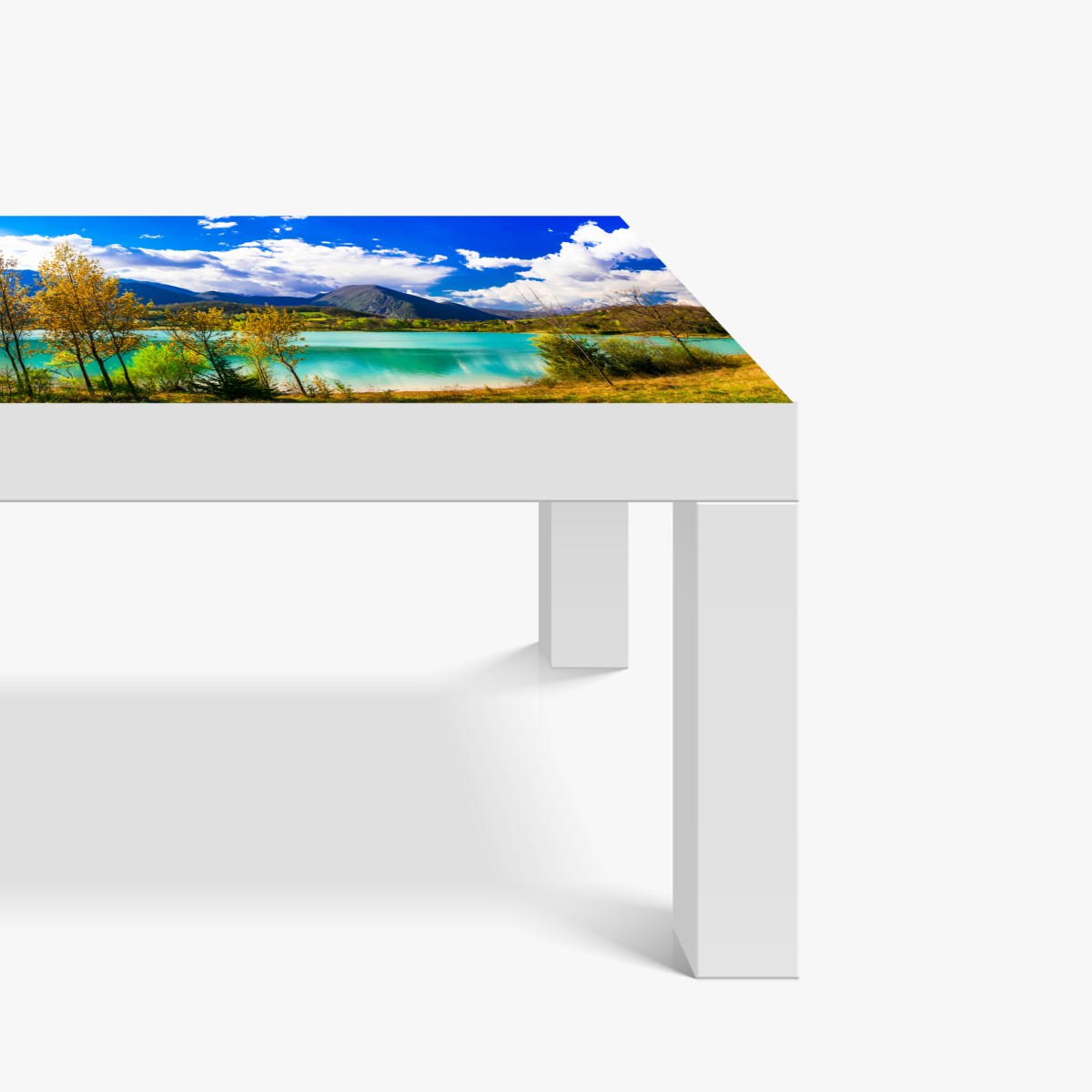 Naklejka na biurko i stół turkusowe jezioro i górski pejzaż – Wallissimo® Naklejka na biurko i stół turkusowe jezioro i górski pejzaż – Wallissimo®