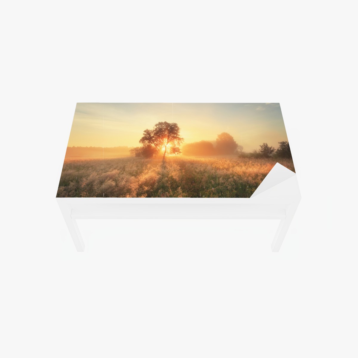 Table & desk veneer golden sunrise over misty meadow