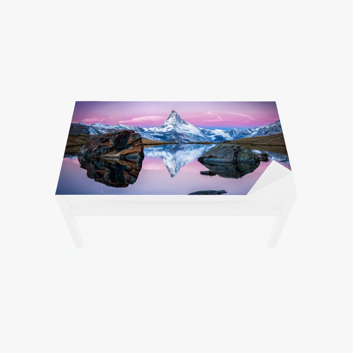 Table & desk veneer majestic alpine peak reflected in tranquil lake