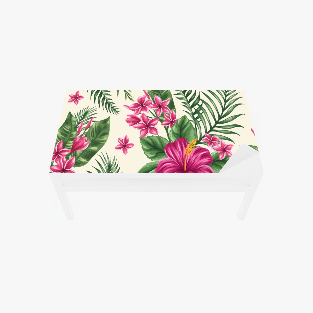 Table & desk veneer tropical pink hibiscus floral pattern