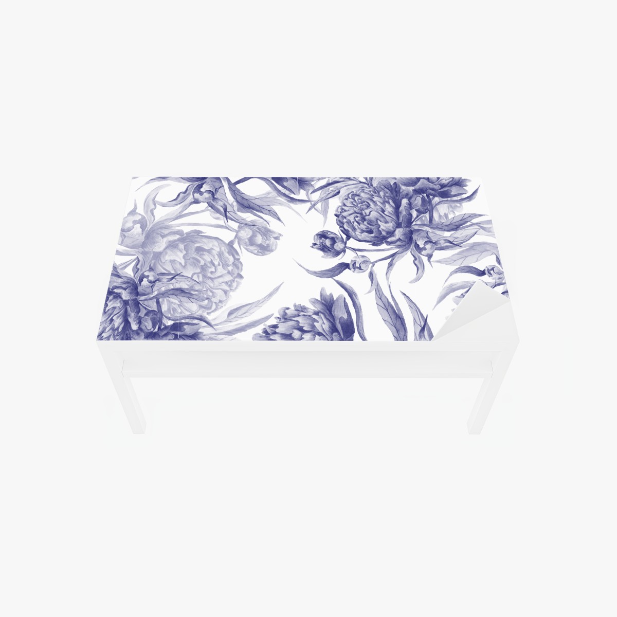 Table & desk veneer blue peony floral pattern