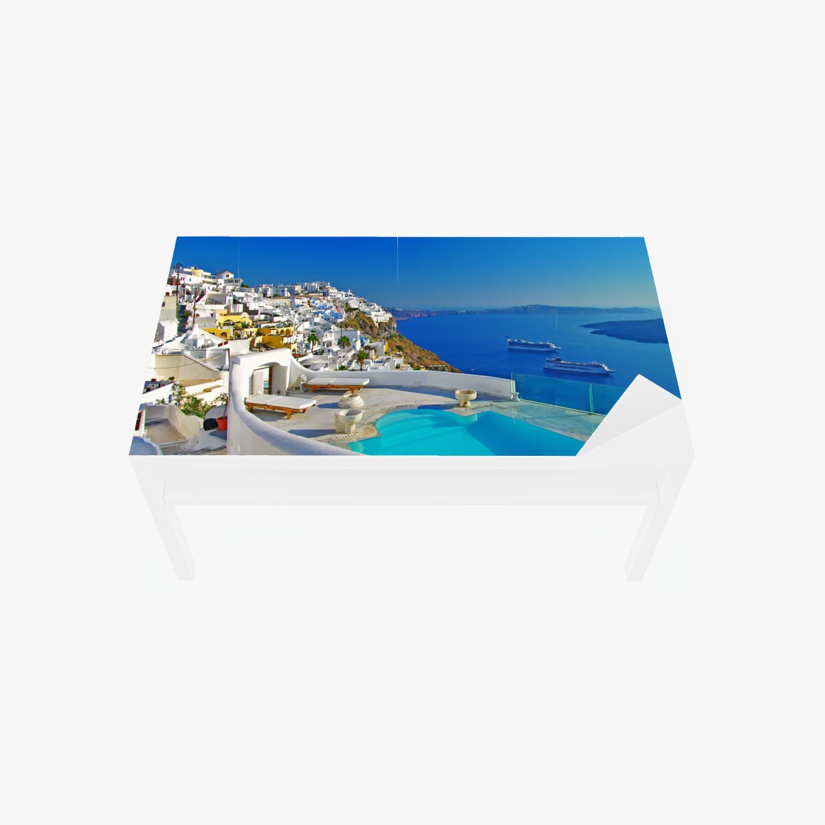 Table & desk veneer Santorini cliffside sea view with pool
