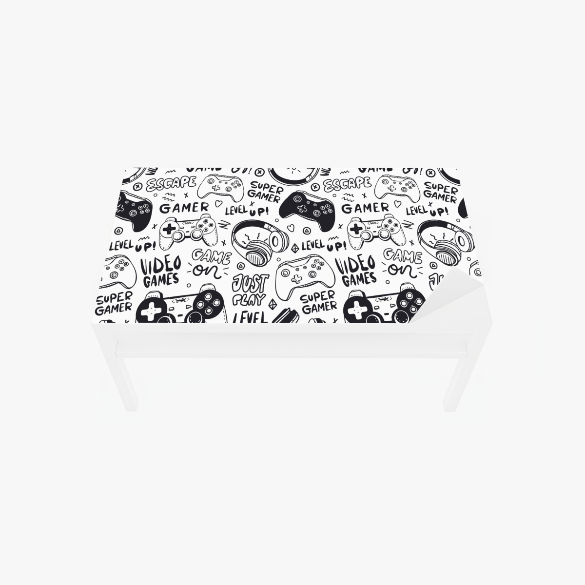 Table & desk veneer gaming doodle pattern with controllers