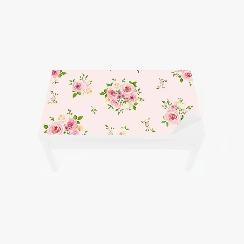 Naklejka na biurko i stół delikatny różany wzór w pastelowych odcieniach