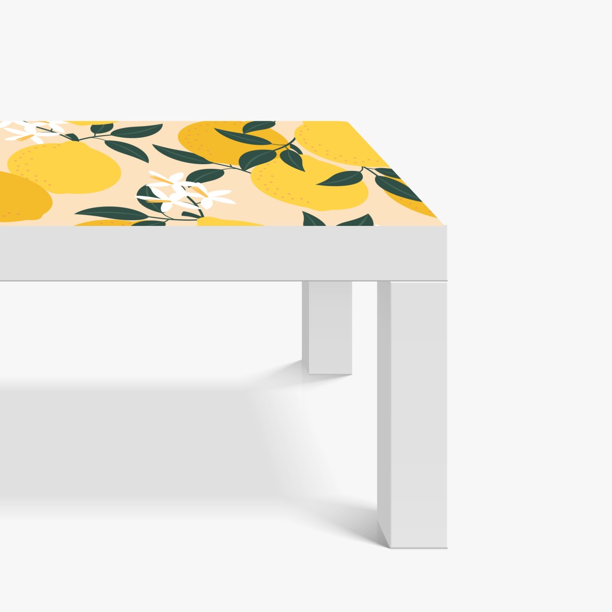 Naklejka na biurko i stół jasny wzór z cytrynami i kwiatami – Wallissimo® Naklejka na biurko i stół jasny wzór z cytrynami i kwiatami – Wallissimo®