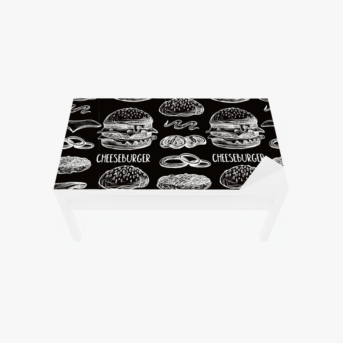 Table & desk veneer hand-drawn burger pattern on black background