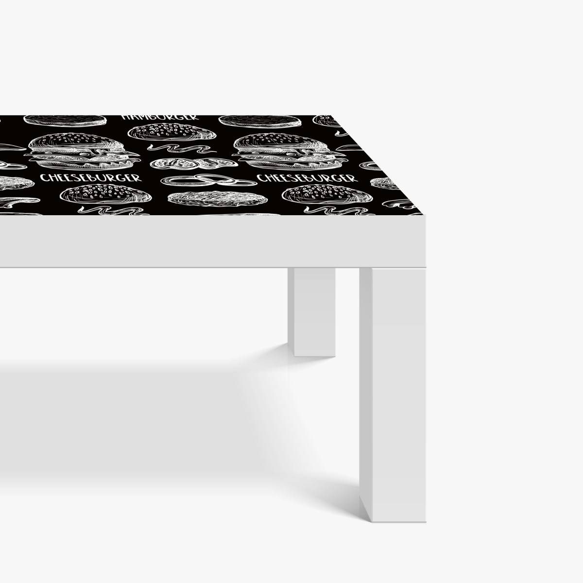 Naklejka na biurko i stół ręcznie rysowany wzór burgerów na czarnym tle – Wallissimo® Naklejka na biurko i stół ręcznie rysowany wzór burgerów na czarnym tle – Wallissimo®
