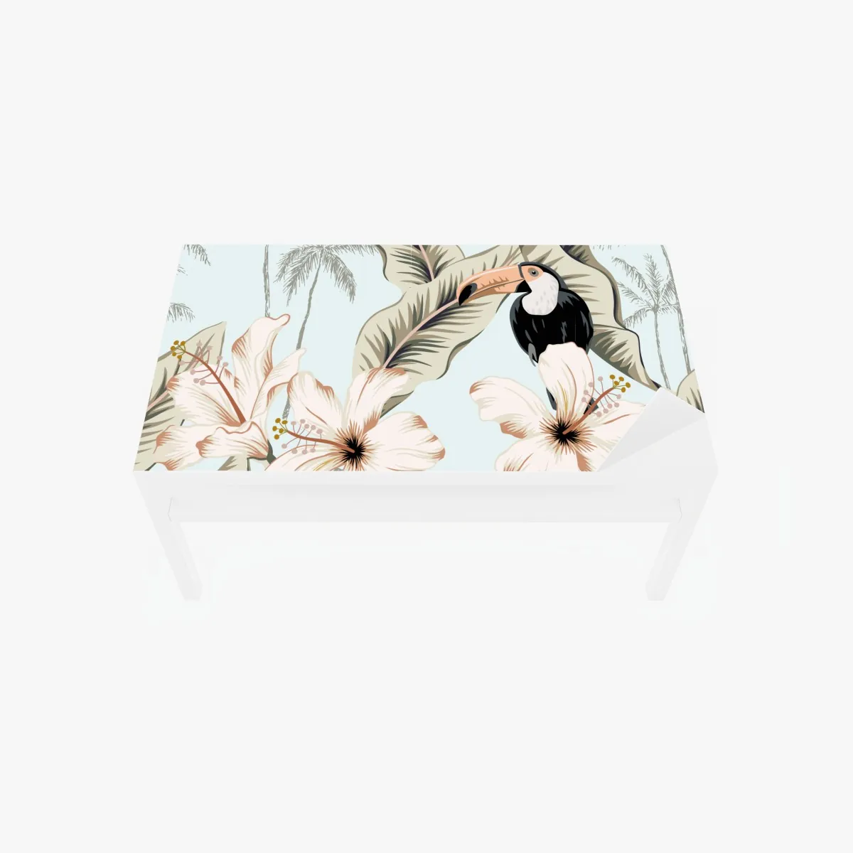 Naklejka na biurko i stół tropikalny motyw z tukanem i hibiskusem – Wallissimo® Naklejka na biurko i stół tropikalny motyw z tukanem i hibiskusem – Wallissimo®