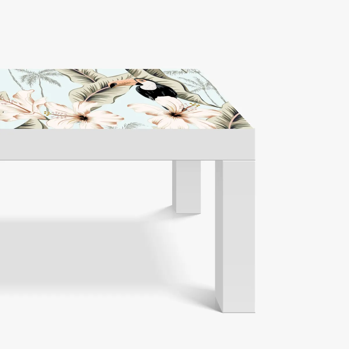 Naklejka na biurko i stół tropikalny motyw z tukanem i hibiskusem – Wallissimo® Naklejka na biurko i stół tropikalny motyw z tukanem i hibiskusem – Wallissimo®