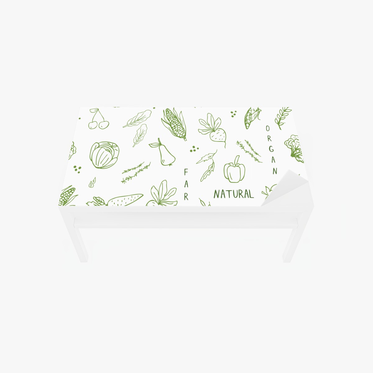 Table & desk veneer hand-drawn vegetables and fruits pattern