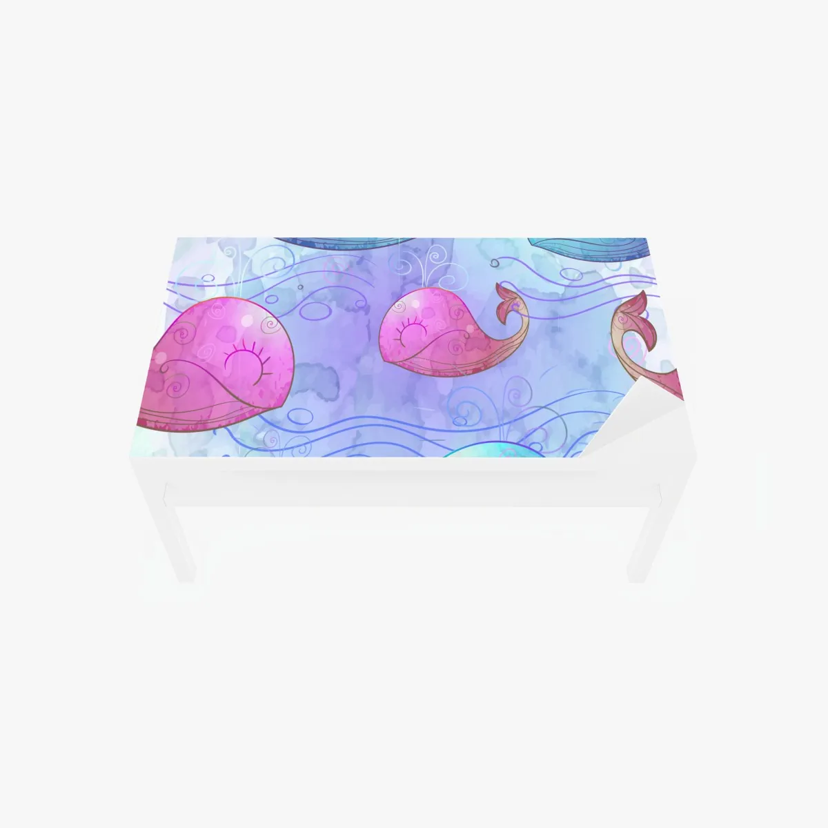 Naklejka na biurko i stół akwarelowy wzór z wielorybami do pokoju dziecięcego – Wallissimo® Naklejka na biurko i stół akwarelowy wzór z wielorybami do pokoju dziecięcego – Wallissimo®