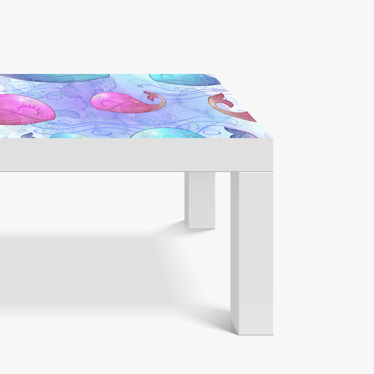 Naklejka na biurko i stół akwarelowy wzór z wielorybami do pokoju dziecięcego – Wallissimo® Naklejka na biurko i stół akwarelowy wzór z wielorybami do pokoju dziecięcego – Wallissimo®