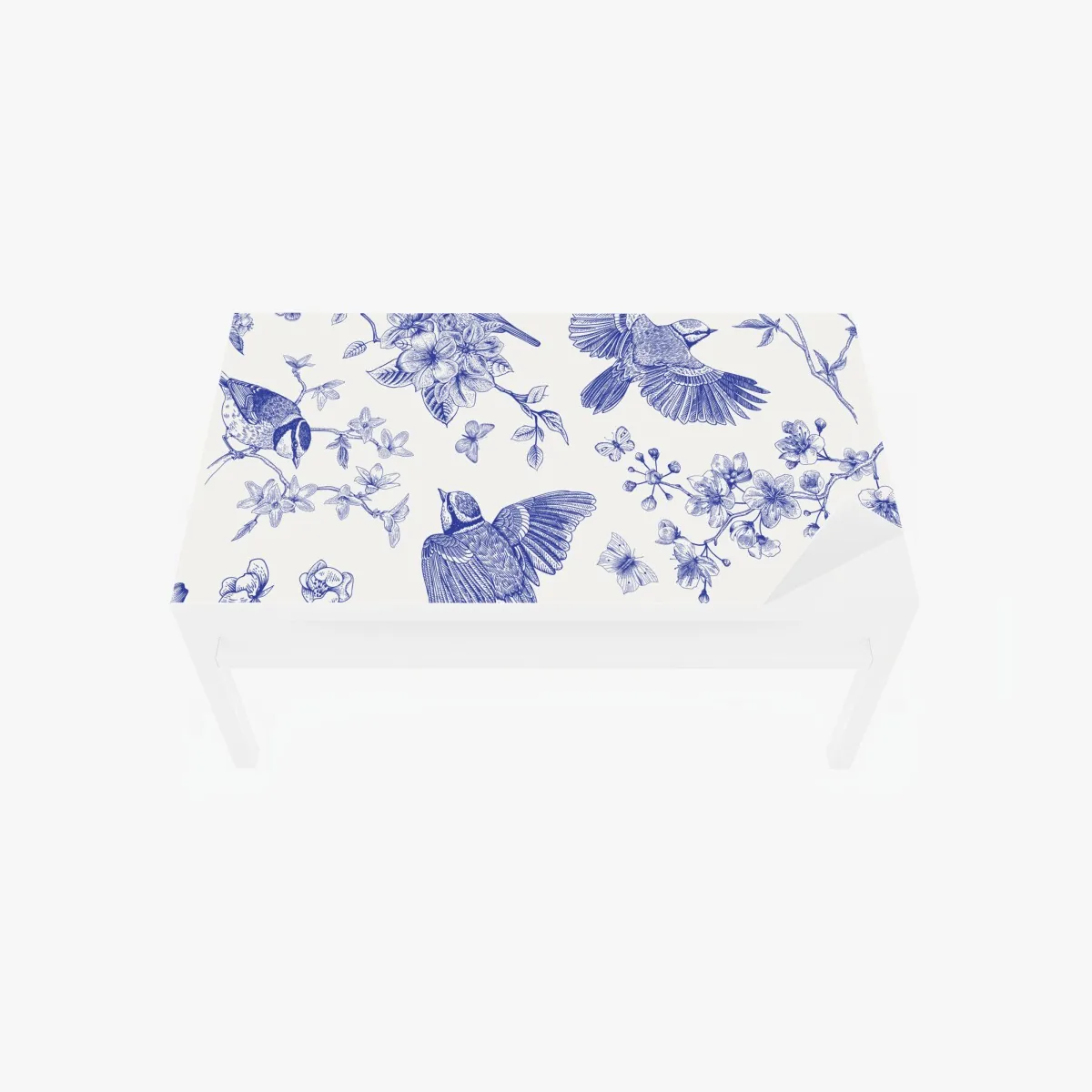 Naklejka na biurko i stół niebieski wzór ptaków i kwiatów w stylu vintage – Wallissimo® Naklejka na biurko i stół niebieski wzór ptaków i kwiatów w stylu vintage – Wallissimo®