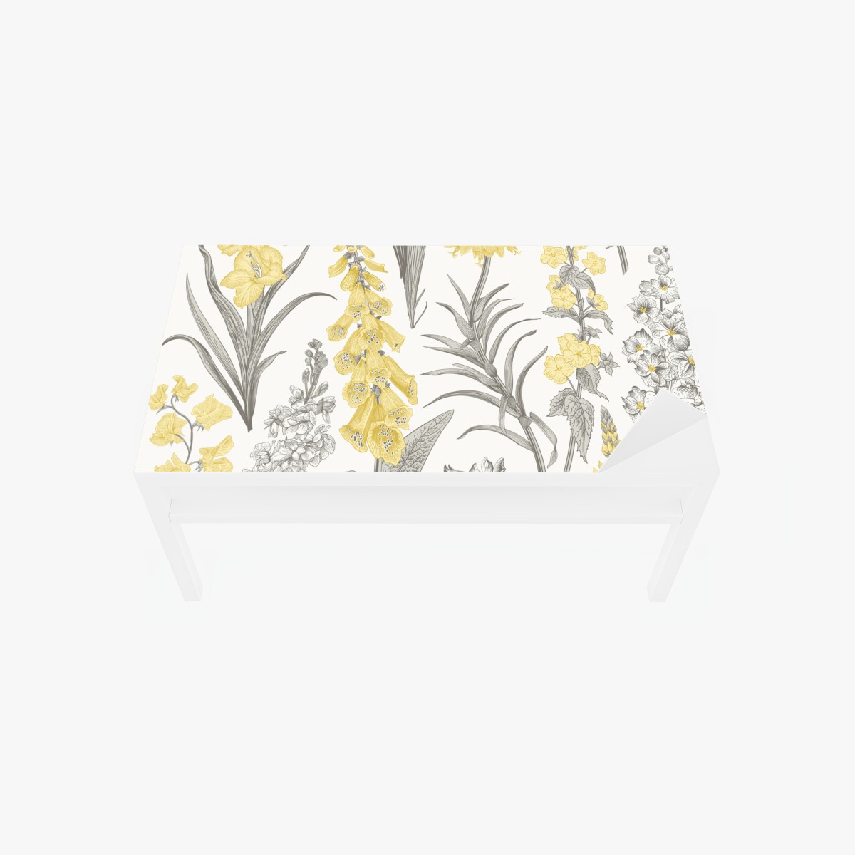 Table & desk veneer vintage botanical floral pattern in yellow and gray