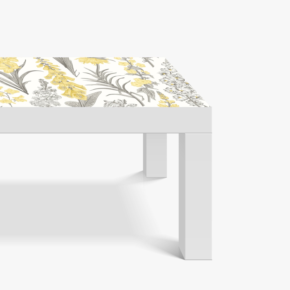 Naklejka na biurko i stół vintage botaniczny wzór kwiatowy w żółci i szarości – Wallissimo® Naklejka na biurko i stół vintage botaniczny wzór kwiatowy w żółci i szarości – Wallissimo®