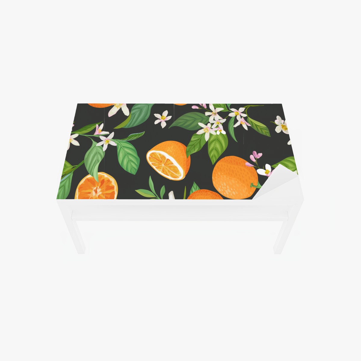 Table & desk veneer orange blossom citrus pattern on dark background