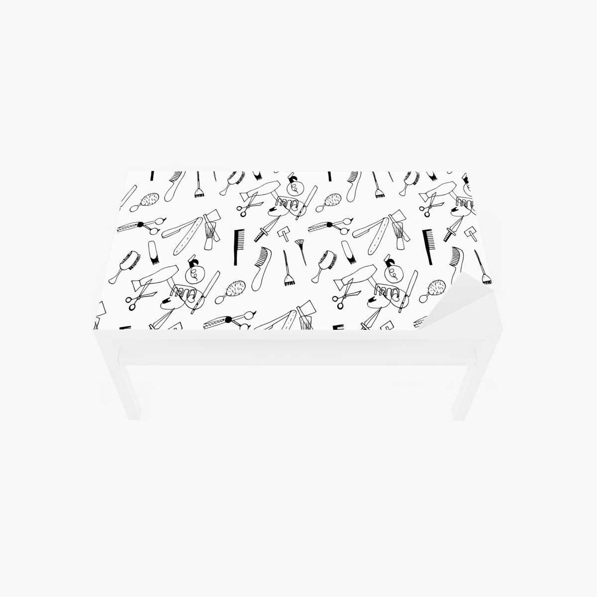 Table & desk veneer hand-drawn barber tools pattern