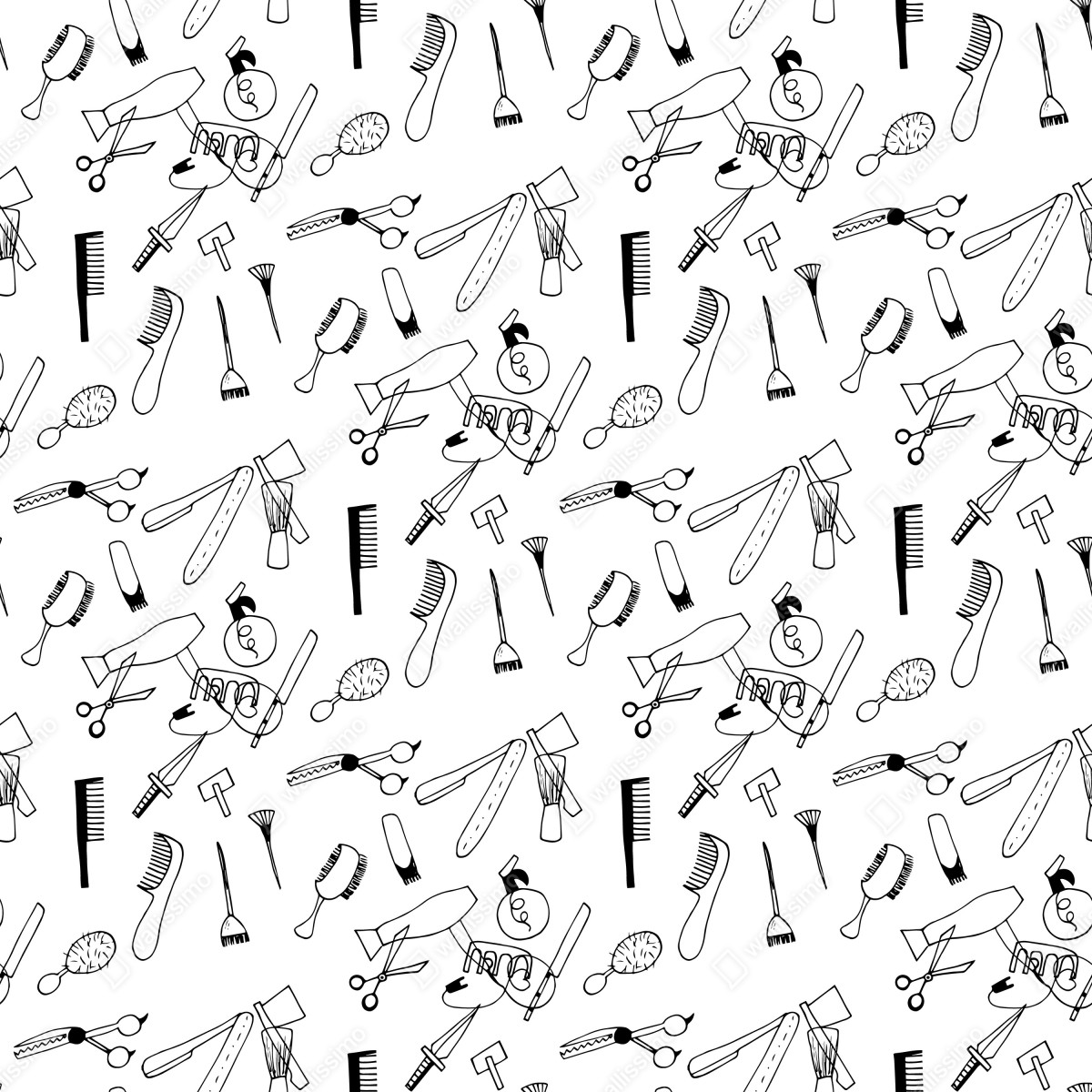 Naklejka na biurko i stół ręcznie rysowany wzór narzędzi fryzjerskich – Wallissimo® Naklejka na biurko i stół ręcznie rysowany wzór narzędzi fryzjerskich – Wallissimo®