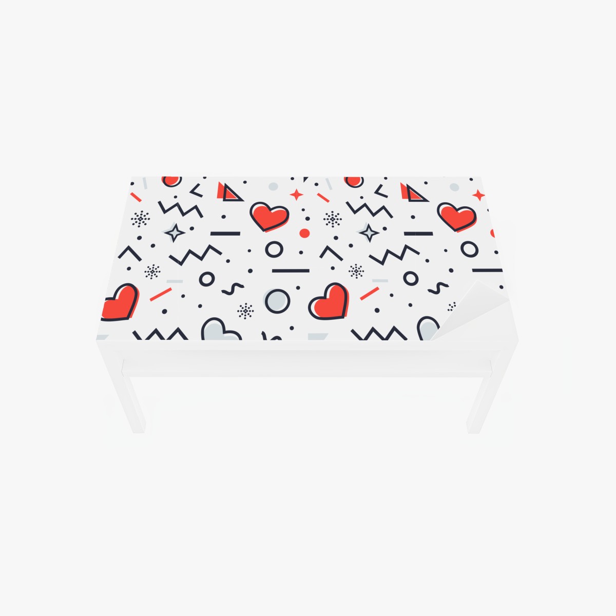 Table & desk veneer playful heart pattern on white background