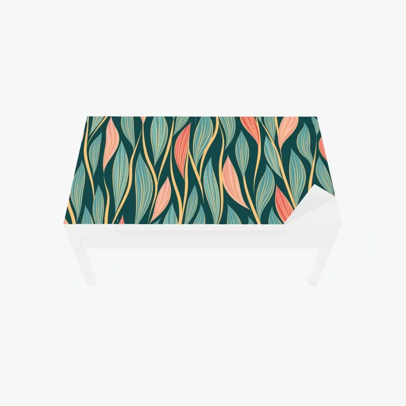 Naklejka na biurko i stół intensywny koralowy wzór kwiatowy na czarnym tle – Wallissimo®