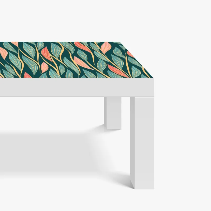 Naklejka na biurko i stół intensywny koralowy wzór kwiatowy na czarnym tle – Wallissimo®