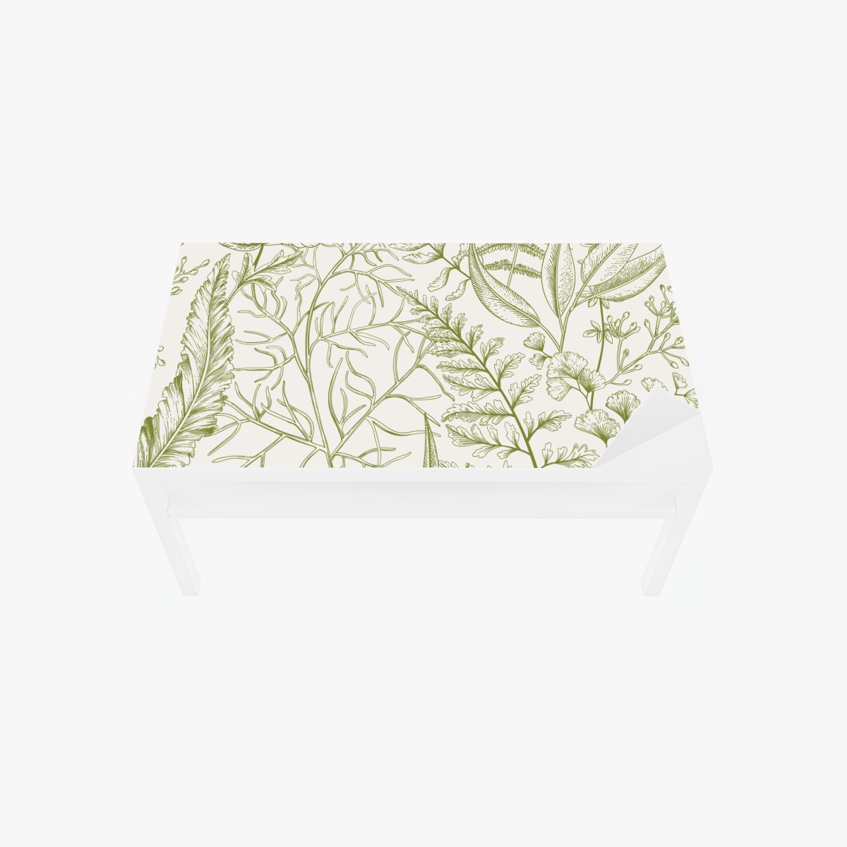 Table & desk veneer hand-drawn green botanical leaves