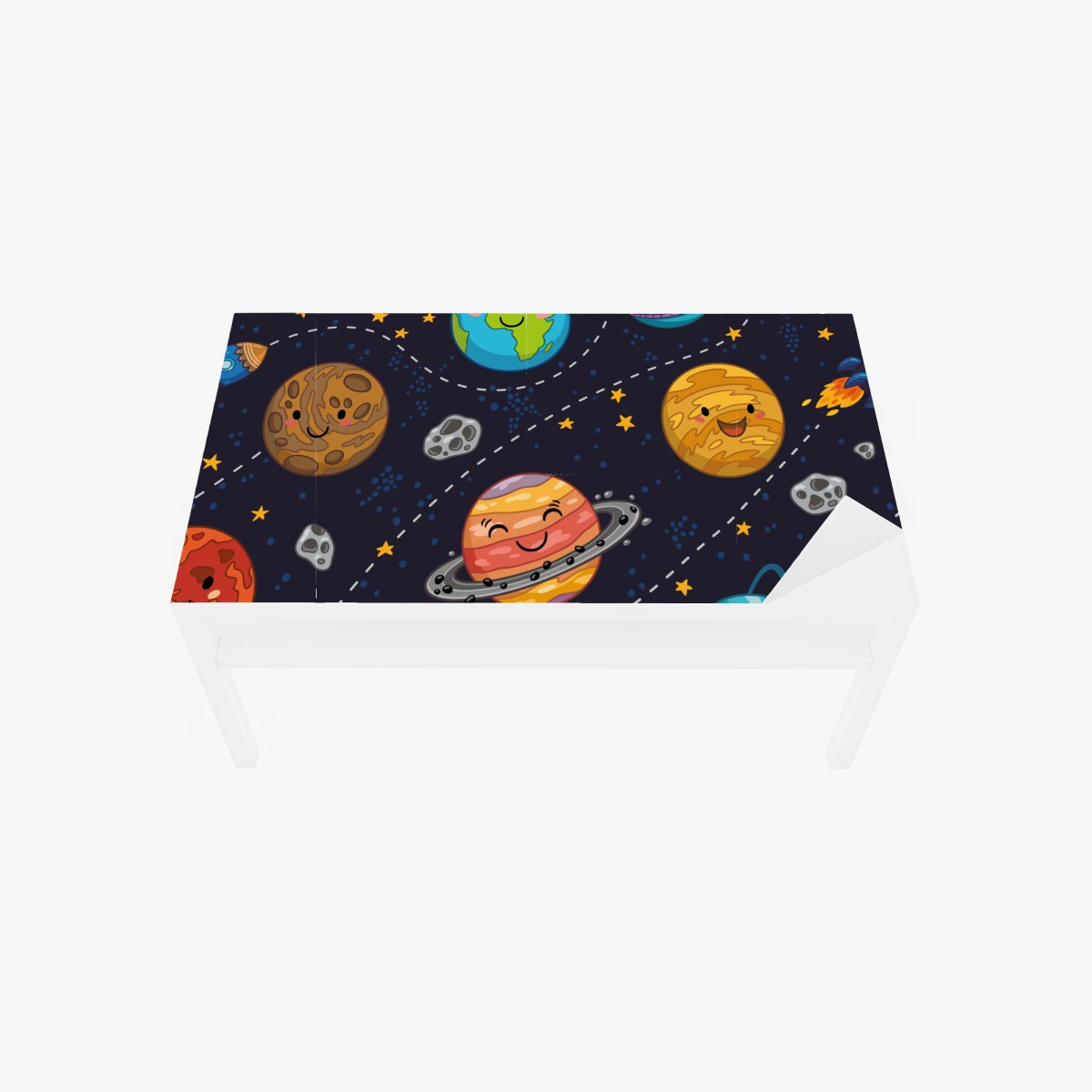 Table & desk veneer smiling planets in playful space pattern