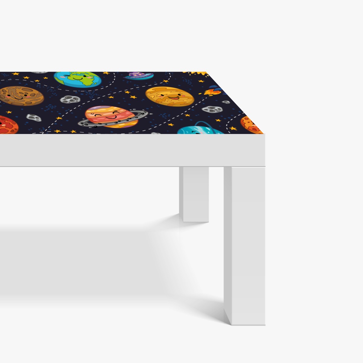 Naklejka na biurko i stół uśmiechnięte planety na zabawnym tle kosmicznym – Wallissimo® Naklejka na biurko i stół uśmiechnięte planety na zabawnym tle kosmicznym – Wallissimo®