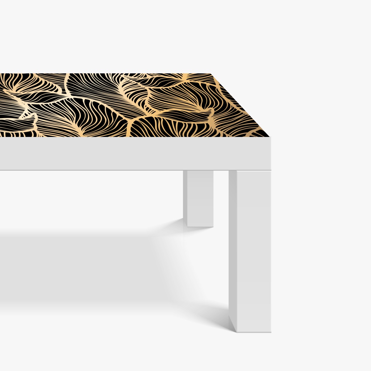 Naklejka na biurko i stół złoty wzór liści na czarnym tle – Wallissimo® Naklejka na biurko i stół złoty wzór liści na czarnym tle – Wallissimo®