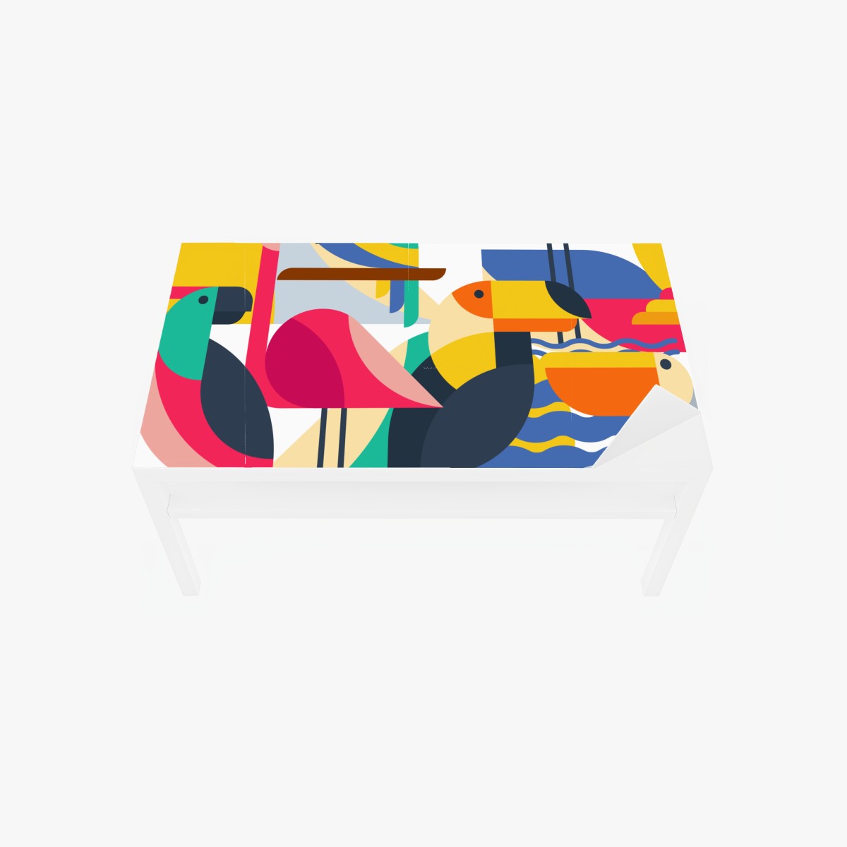Table & desk veneer tropical geometric birds pattern