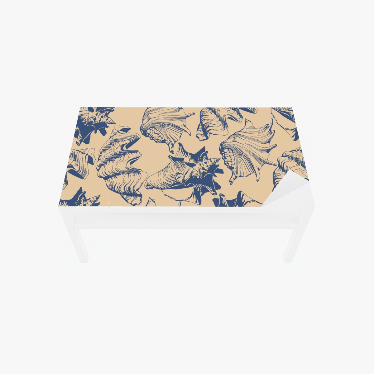 Table & desk veneer nautical seashell pattern in blue and beige