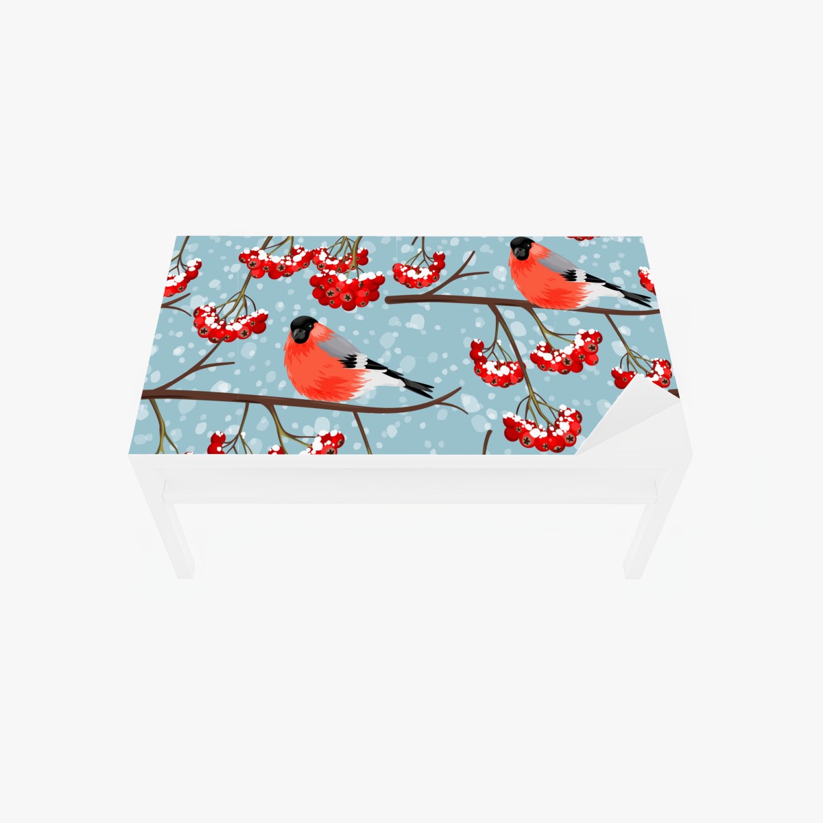 Table & desk veneer winter bullfinches and rowan berries pattern