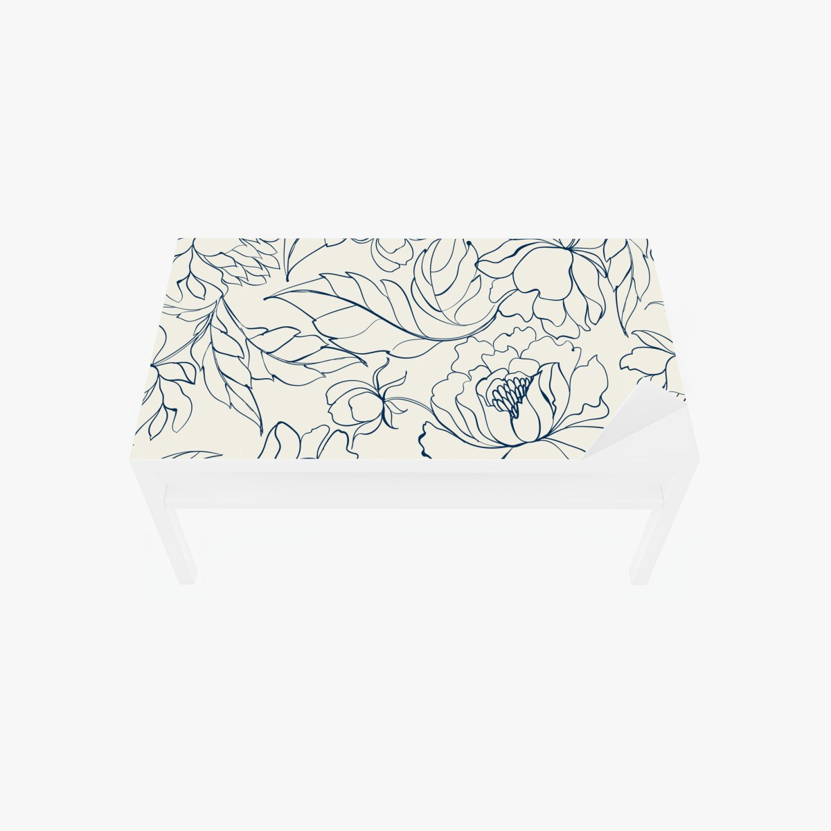 Table & desk veneer hand-drawn navy floral pattern on cream