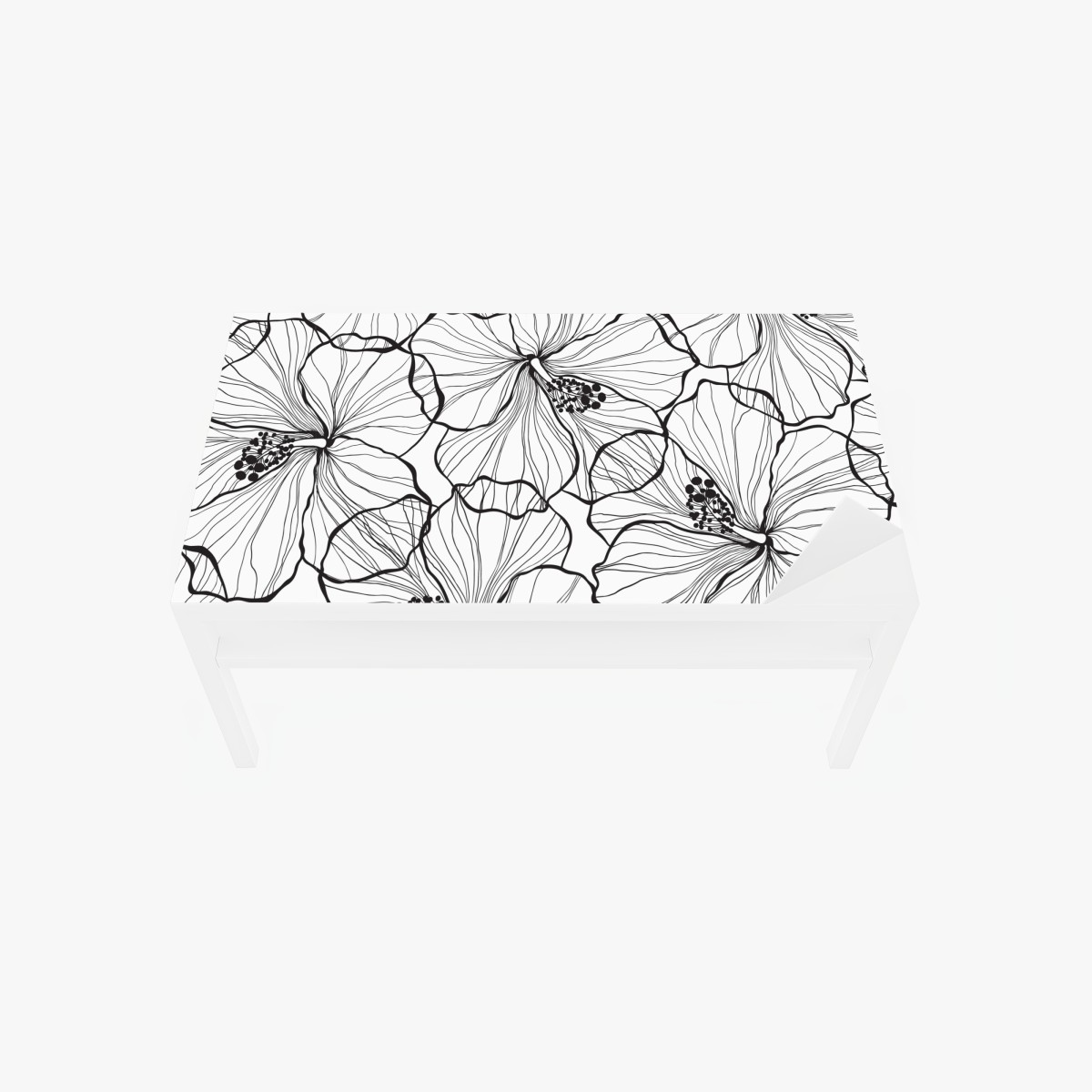 Table & desk veneer black and white hibiscus line art pattern