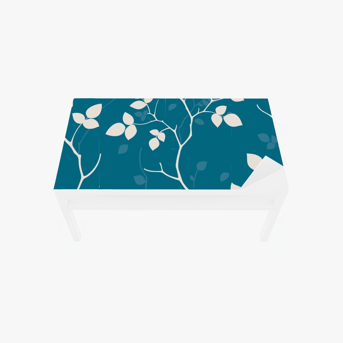 Table & desk veneer turquoise botanical leaf pattern