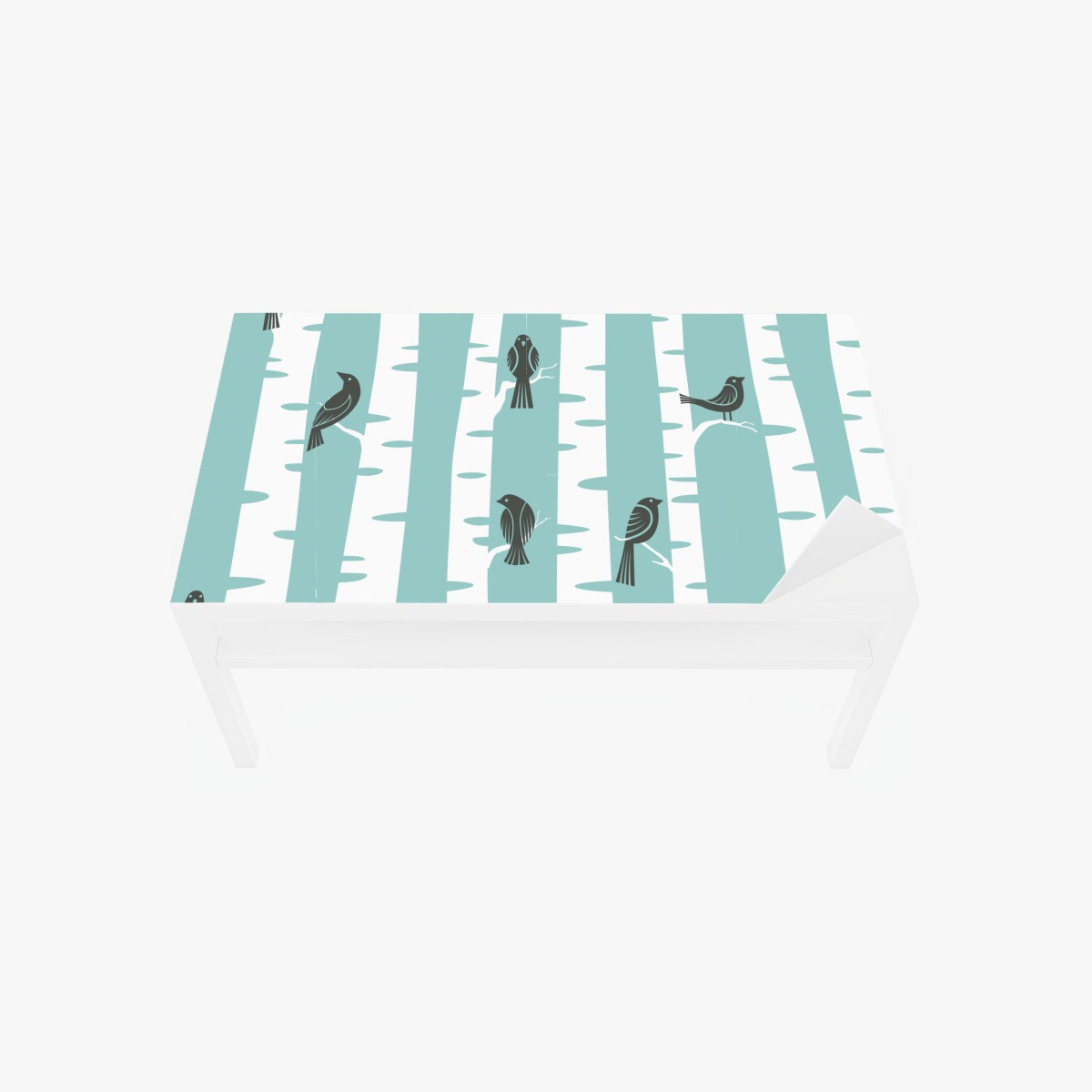 Table & desk veneer turquoise birch forest with birds