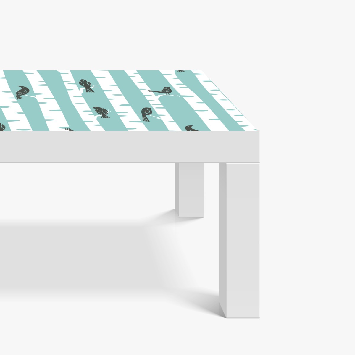 Naklejka na biurko i stół turkusowy las brzóz z ptakami – Wallissimo® Naklejka na biurko i stół turkusowy las brzóz z ptakami – Wallissimo®